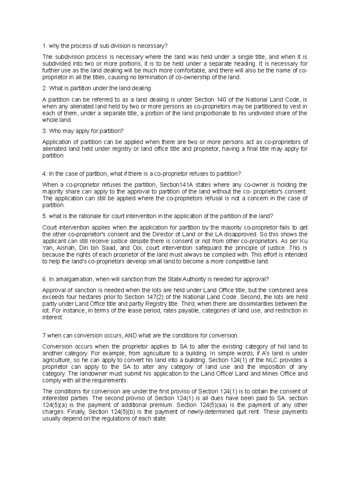 Forum Land Law Topic 6 - why the process of sub division is necessary ...