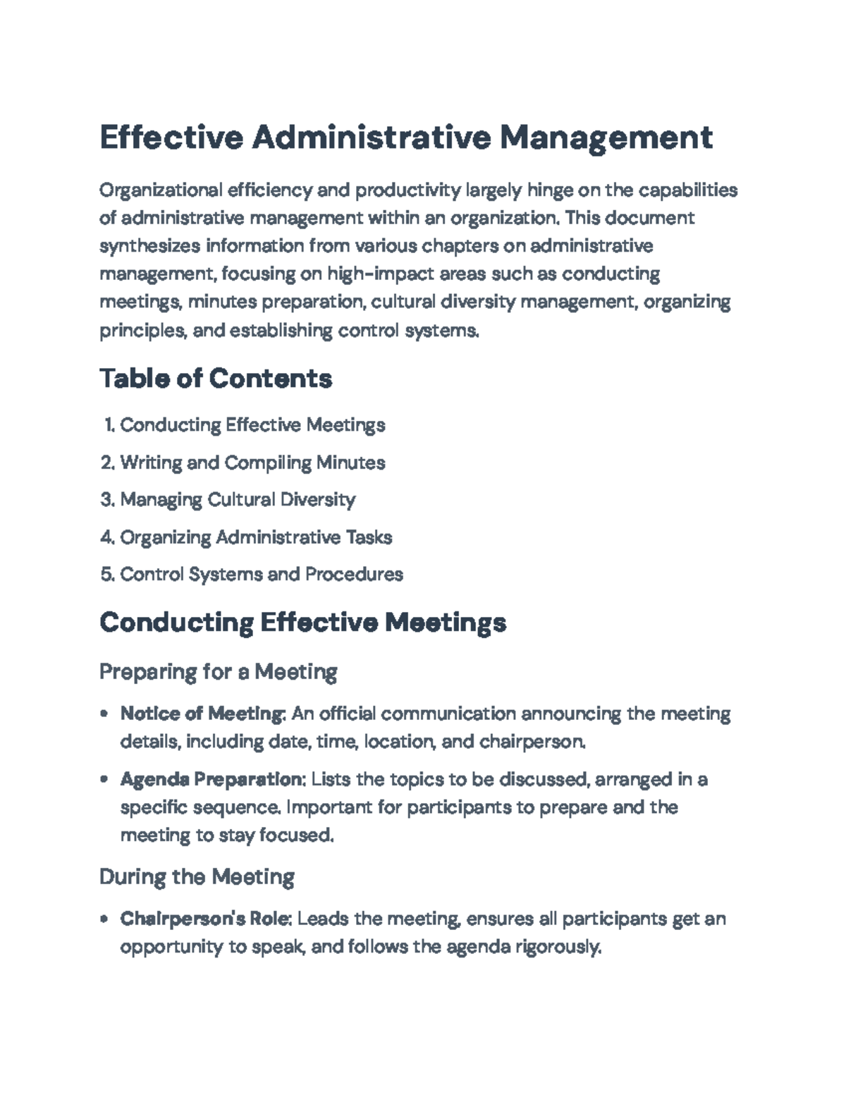 Effective Admin Management: Meetings, Diversity & Control Systems ...