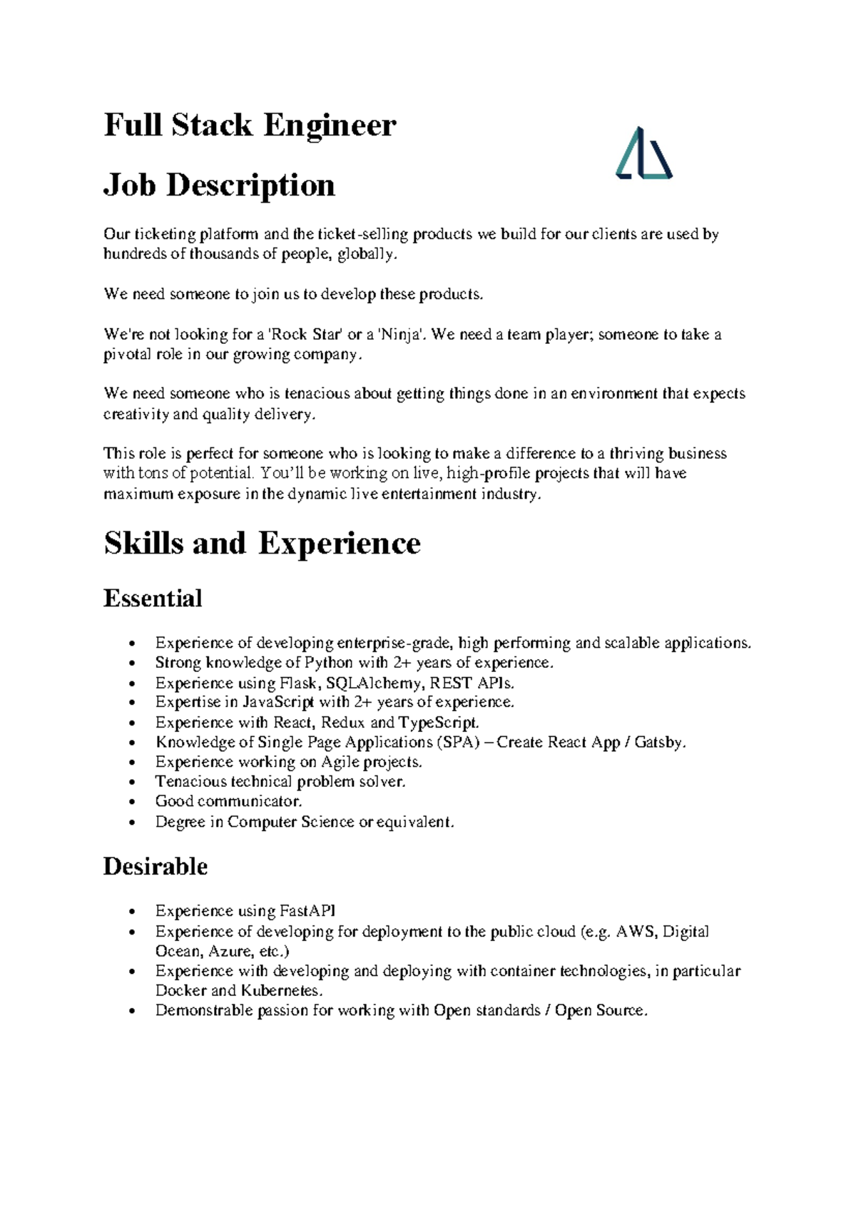 Line-up Full Stack Engineer - Full Stack Engineer Job Description Our ...