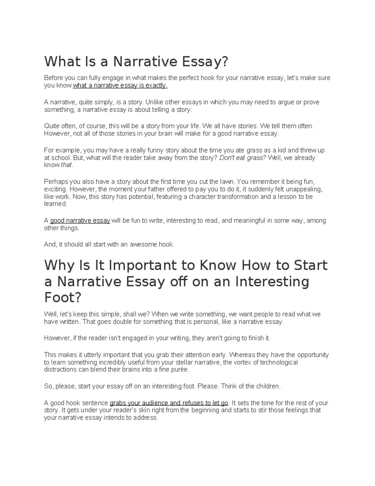 Hooks for Writing a Narrative Essay: Tips and Examples - Studocu