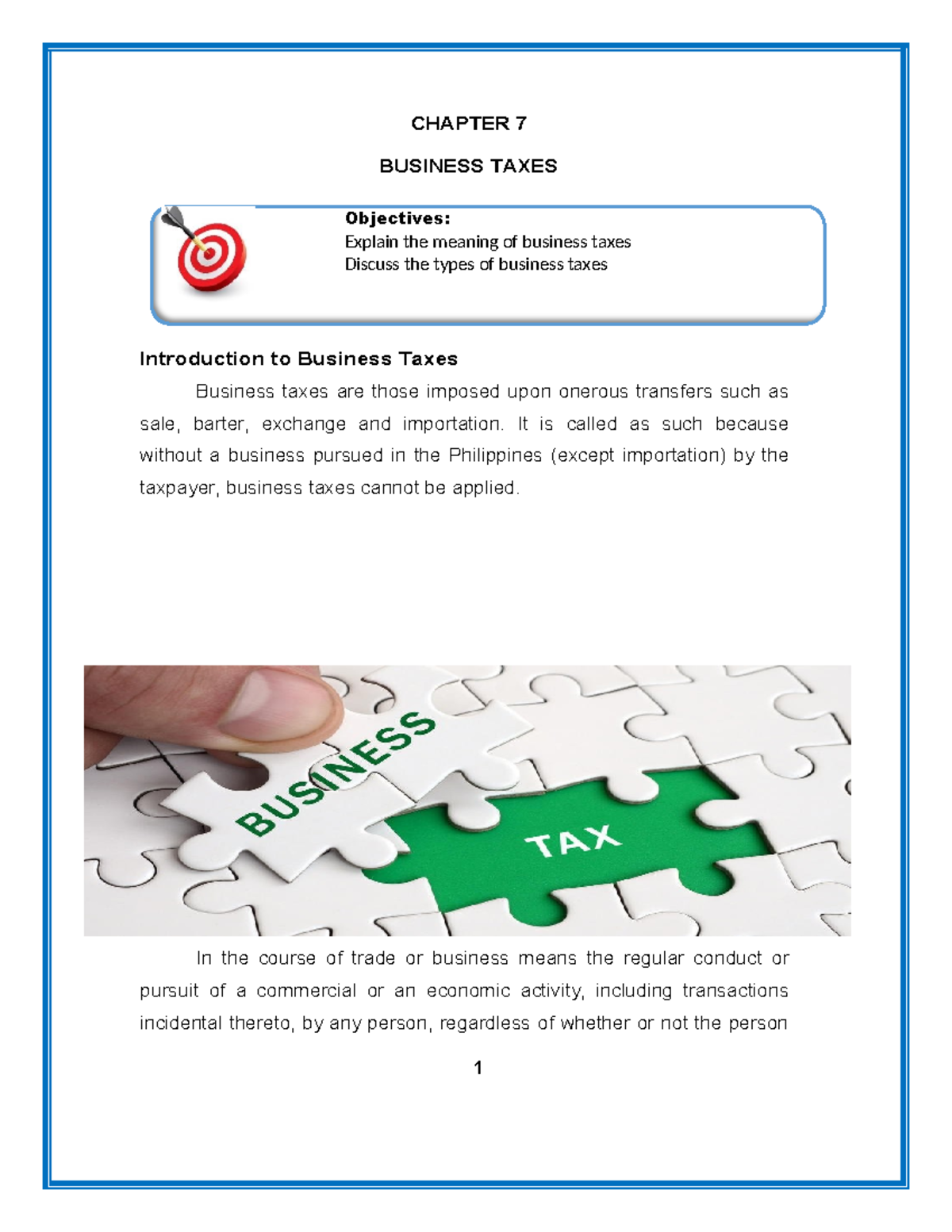 BL04 - Chapter 7 Lecture Notes on Business Taxes and VAT Elements - Studocu