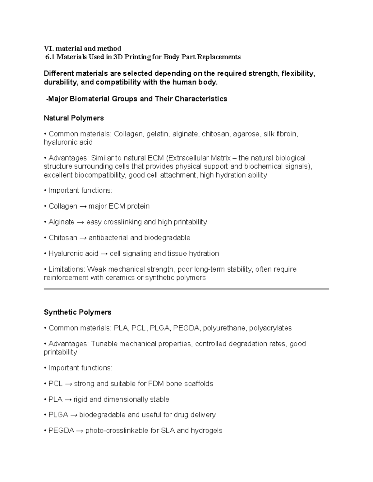 VI. Materials and Methods for 3D Printing Body Part Replacements - Studocu