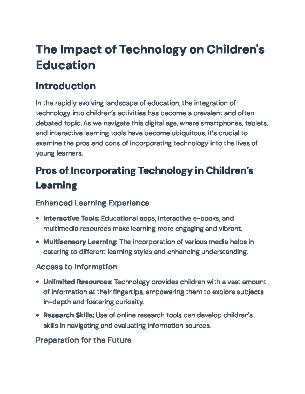 The Impact of Technology on Children: A Comprehensive Analysis - Studocu