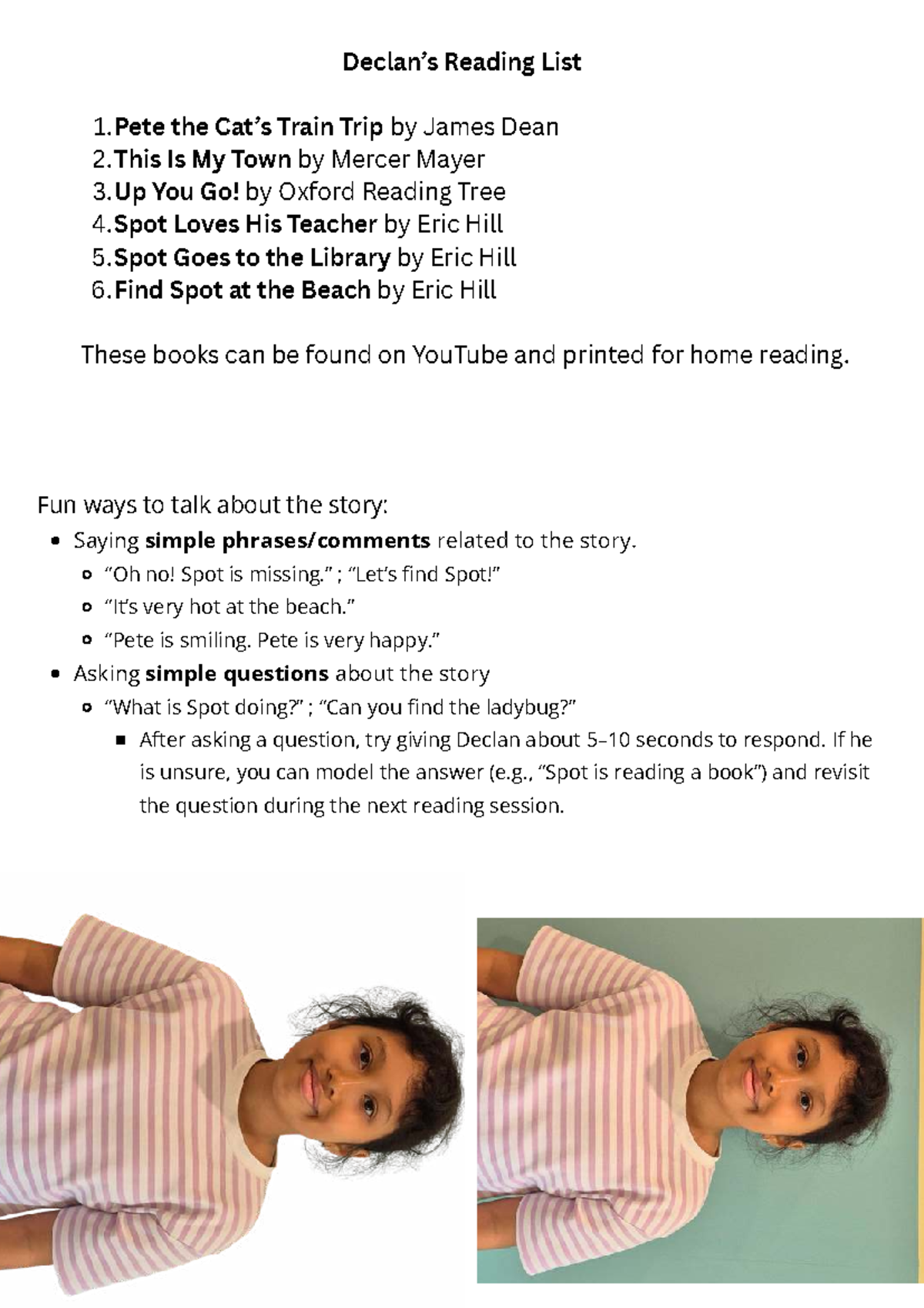 Reading List for Early Readers: Engaging with Stories - Studocu