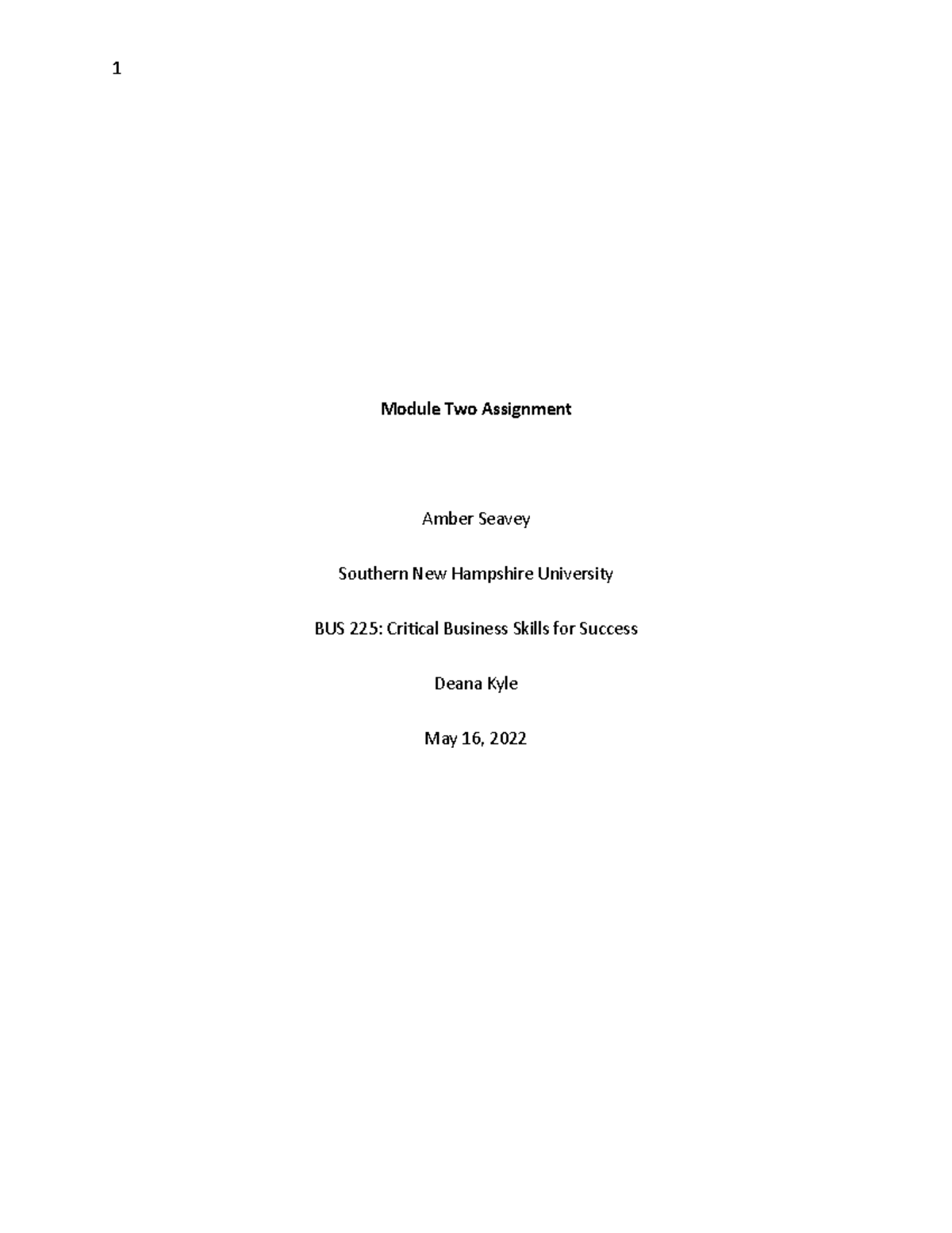 BUS225 Module Two Assignment - 1 Module Two Assignment Amber Seavey ...