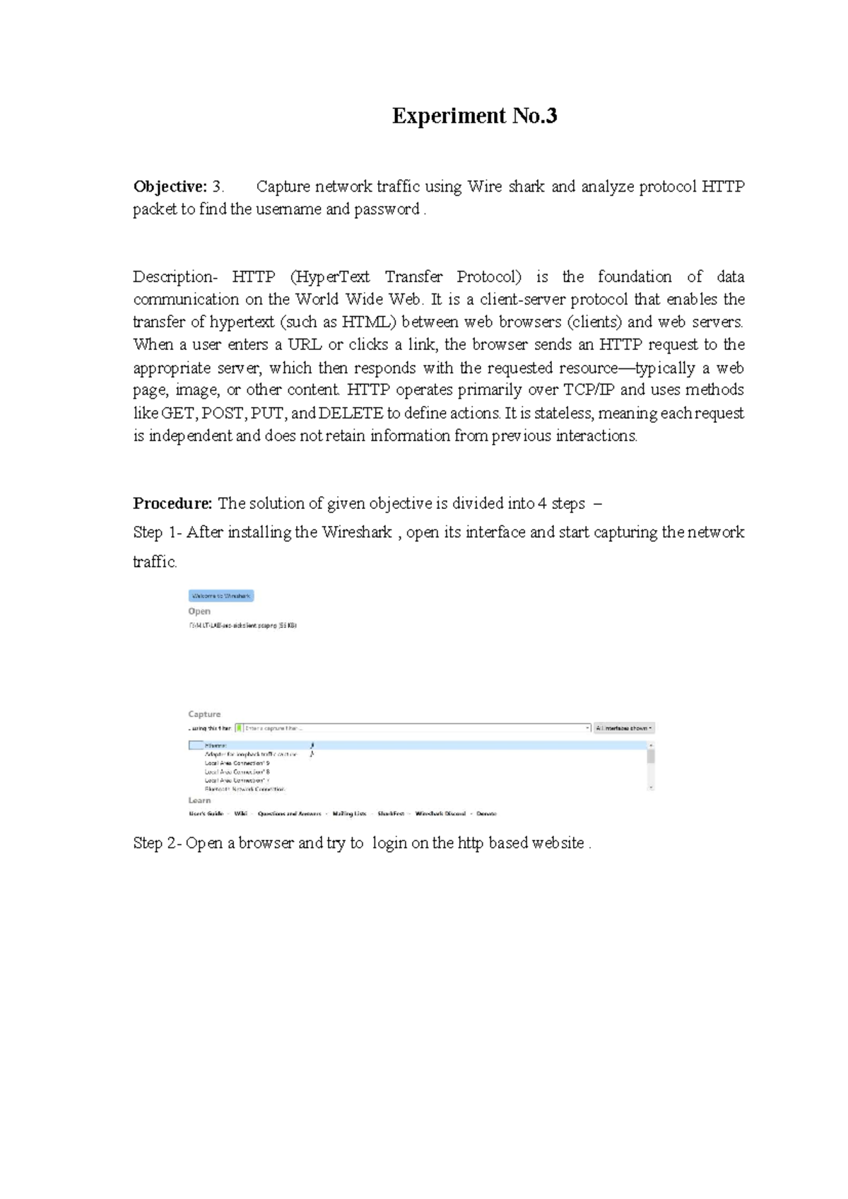 Exp-3: Capturing & Analyzing HTTP Traffic with Wireshark - Studocu