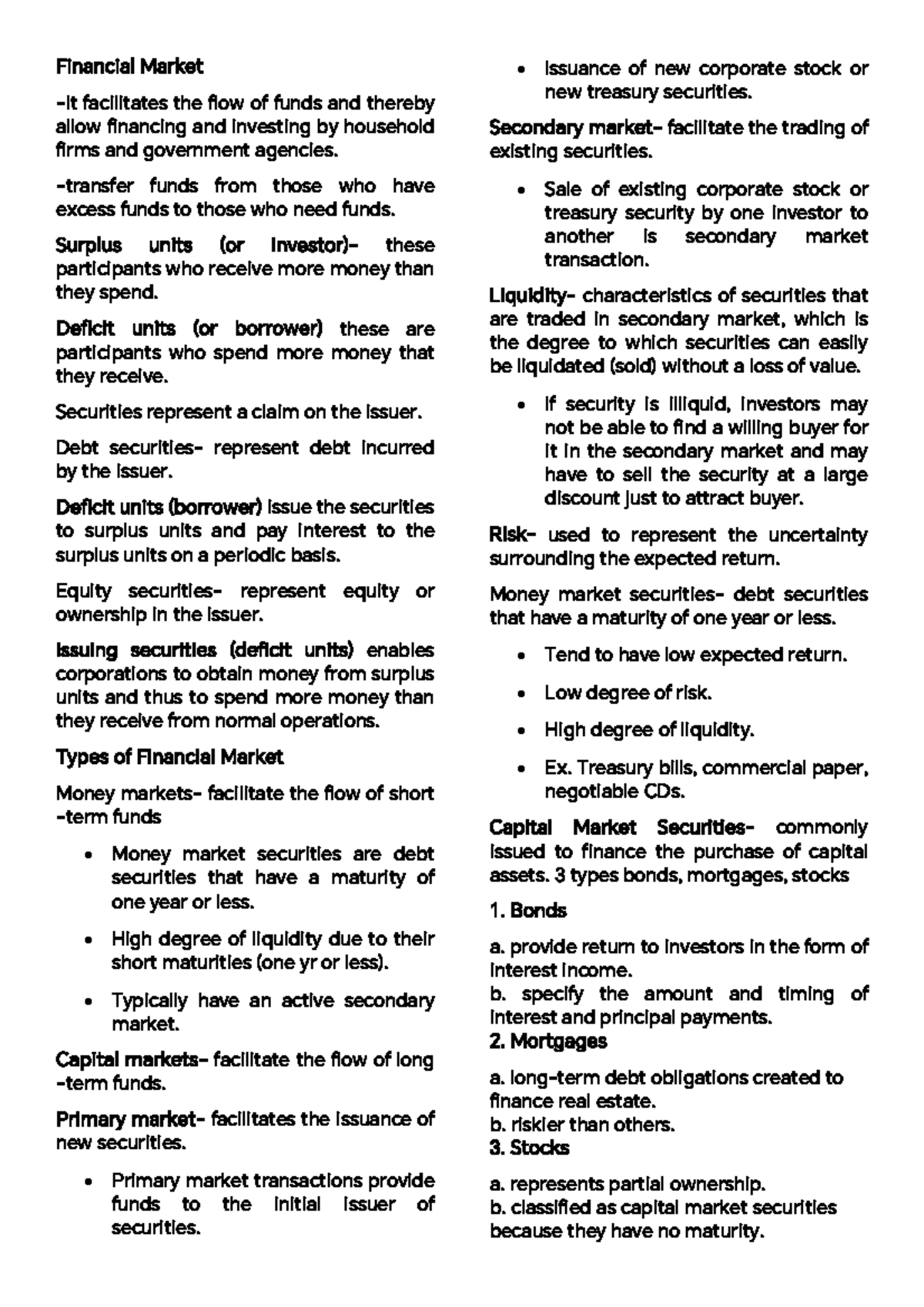 FM Reviewer Notes: Understanding Financial Markets and Institutions ...