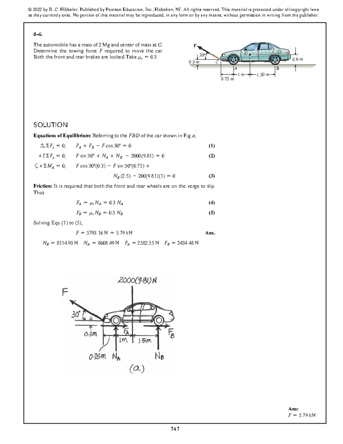 SWK 15th Ed Solution Manual: Towing Force Calculation for Car - Studocu