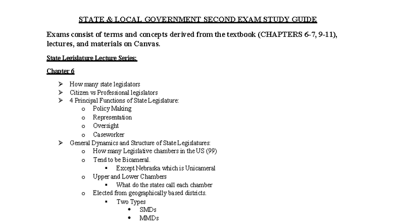 State & Local Government (Course Code: SLG) Second Exam Study Guide ...