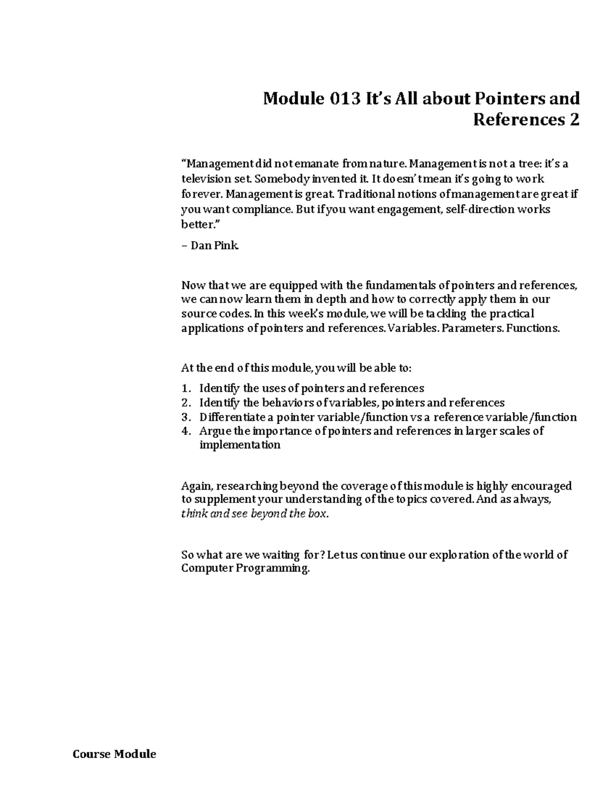 W13-Module 013: In-Depth Study of Pointers and References 2 - Studocu