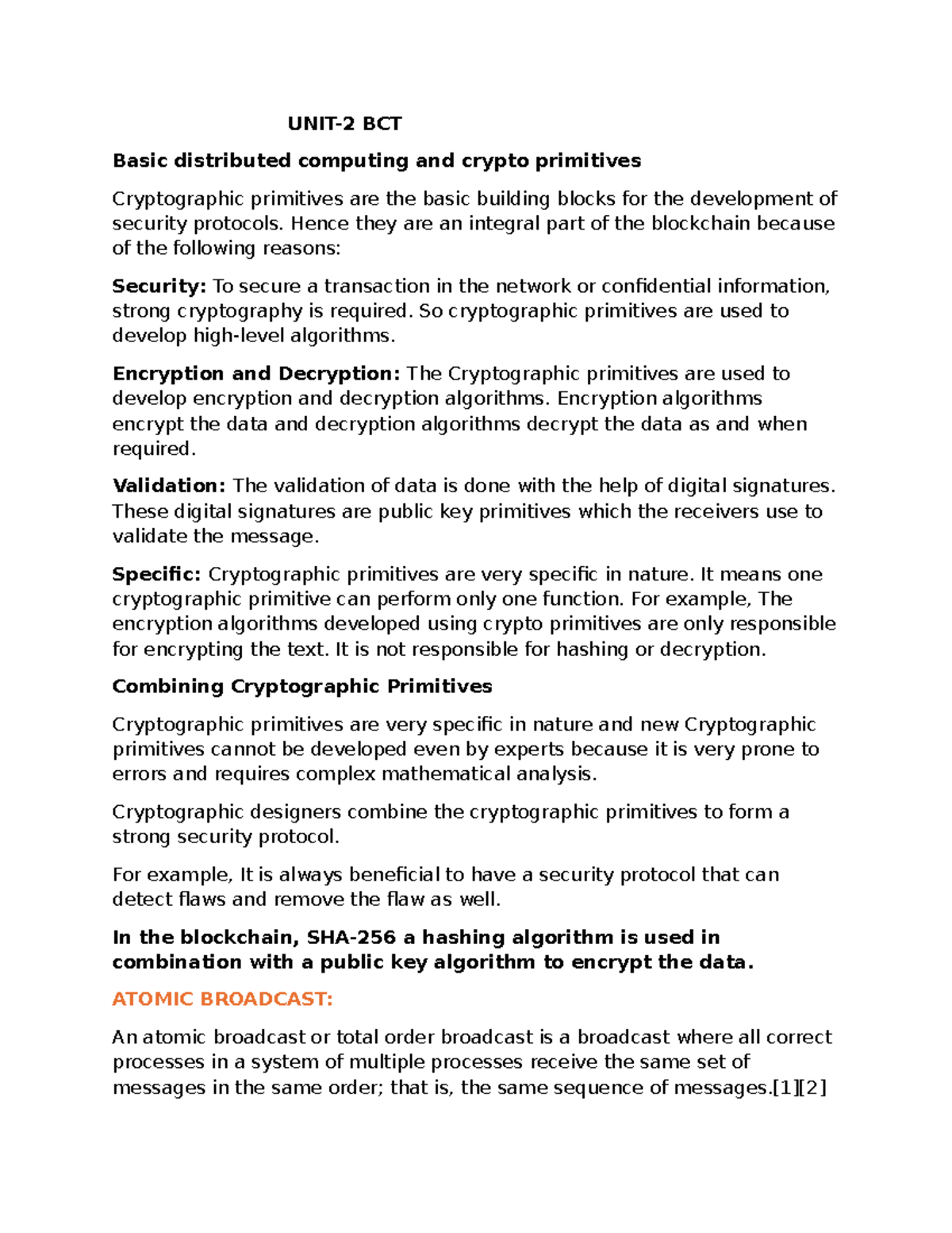 BCT UNIT 2: Key Concepts and Mechanisms in Blockchain Technology - Studocu