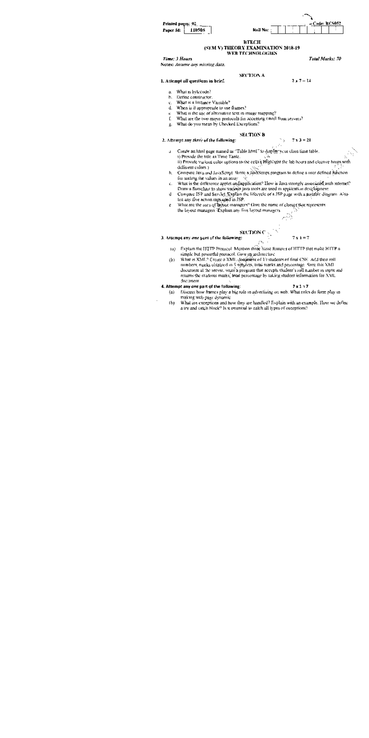 WEB Technologies RCS052 Theory Exam Notes for BTECH SEM V - Studocu