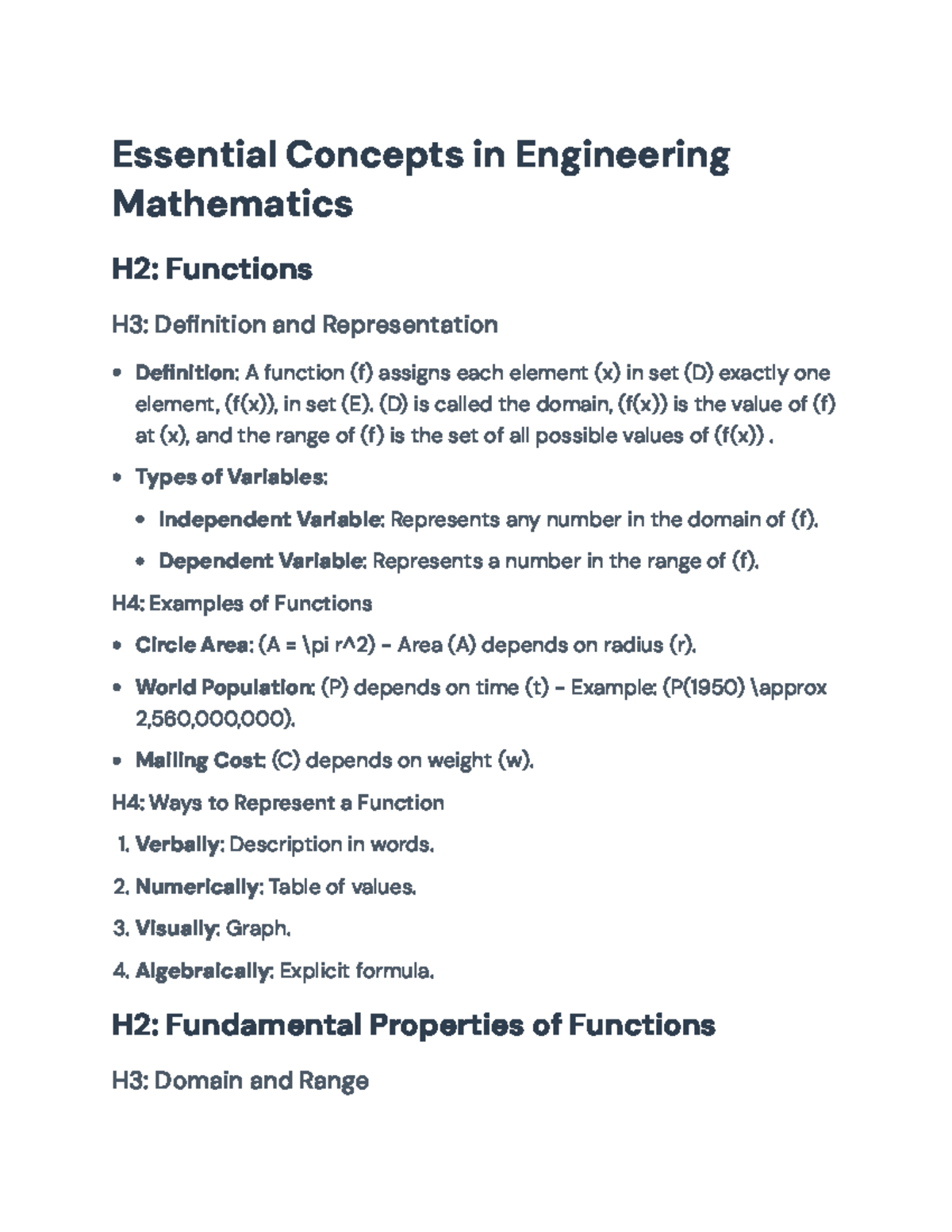 Essential Concepts in Engineering Mathematics: Functions and Models ...