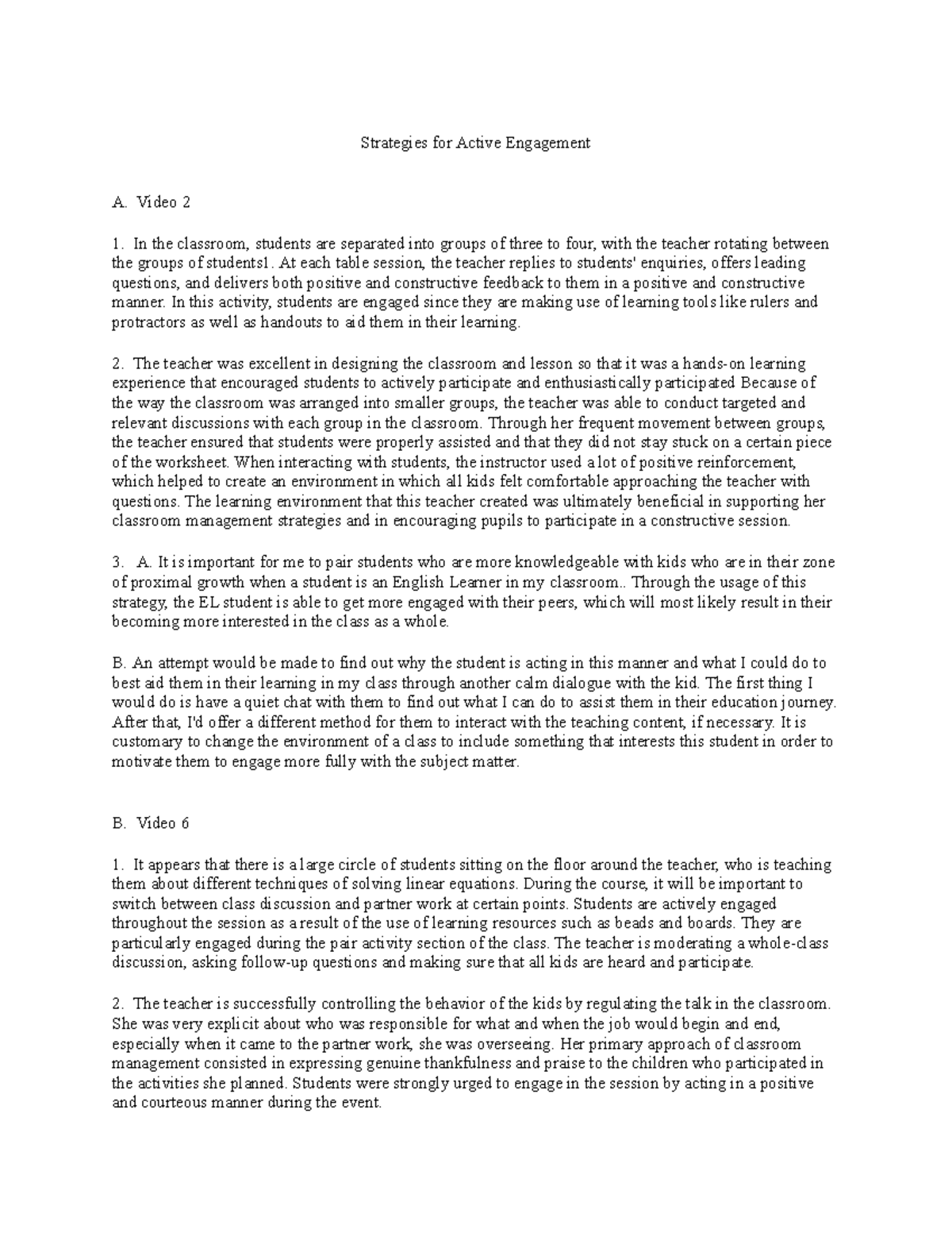 Task 2: Strategies for Active Student Engagement in the Classroom - Studocu