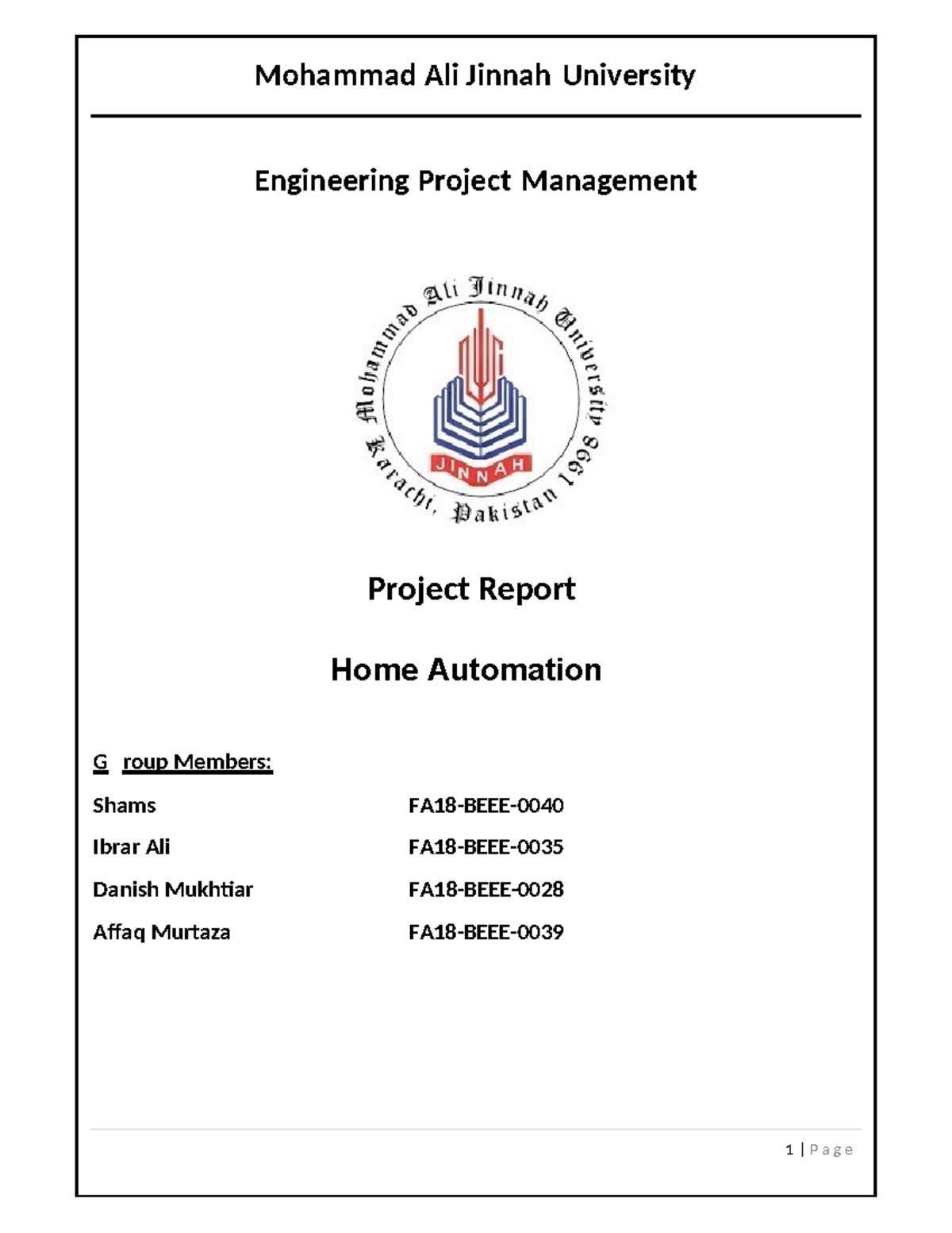 HOME Automation Project Report (ENG 101) - Studocu