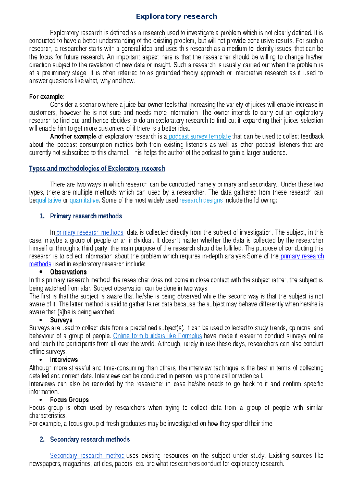 Exploratory Research Overview: Concepts, Methods, and Examples - Studocu