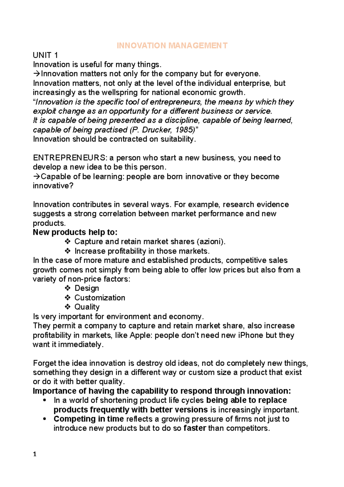 INNOVATION MANAGEMENT UNIT 1: Understanding the Innovation Process ...