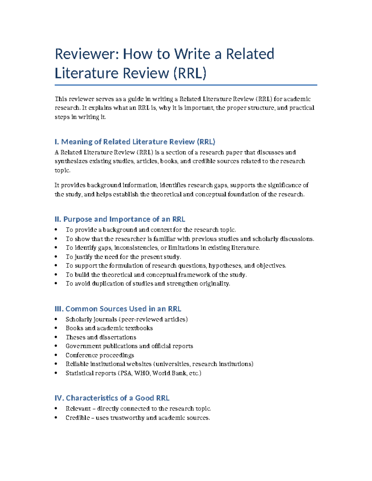 RRL Reviewer Guidelines: Writing a Related Literature Review - Studocu