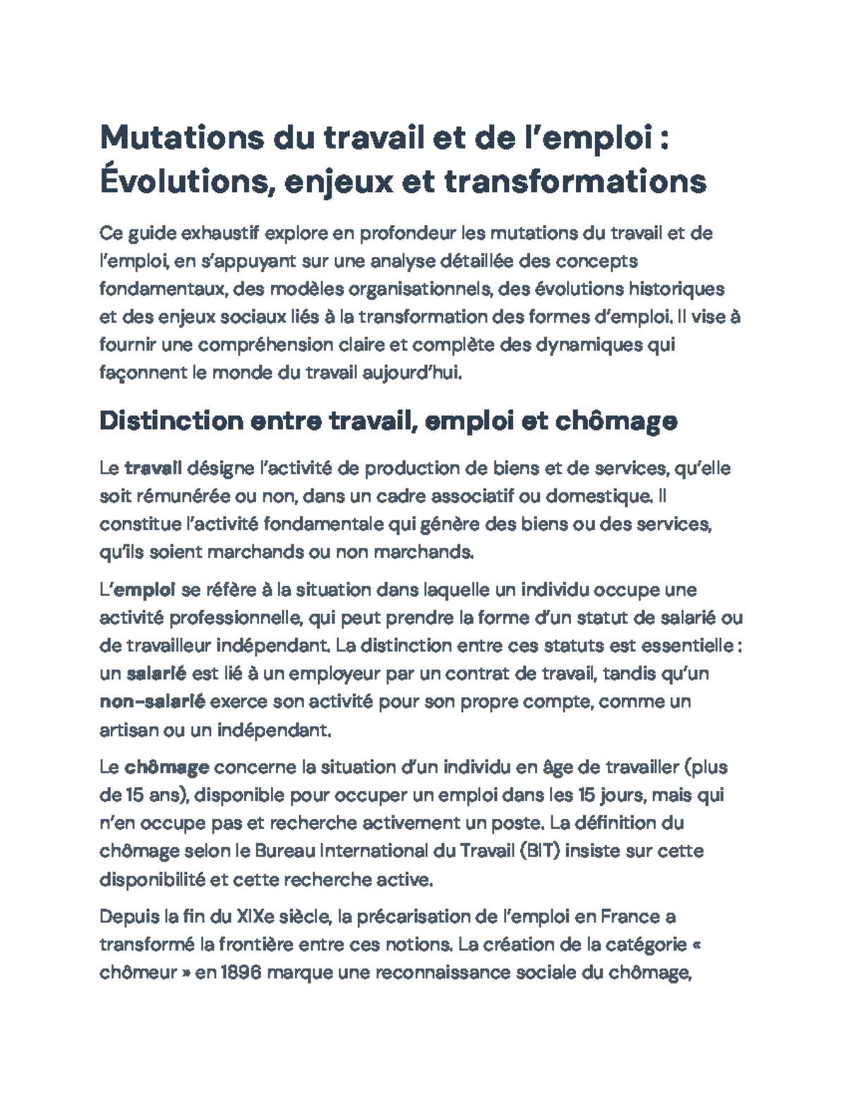 Mutations du travail et de l'emploi : Évolutions et enjeux ...