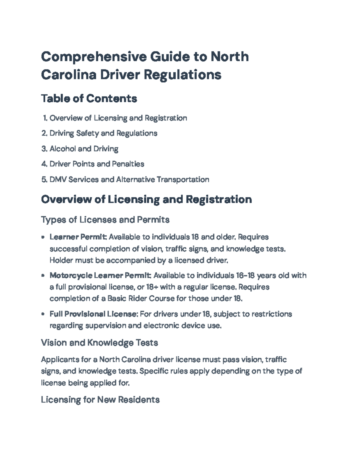 Comprehensive Guide to NC Driver Regulations and Safety Practices ...