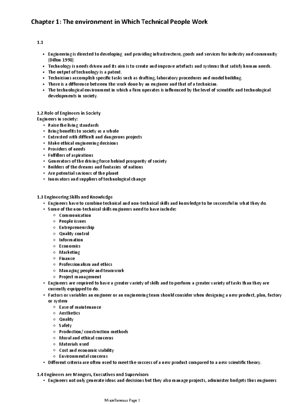 Chapter 1: The Environment where Engineers and Technicians Operate ...
