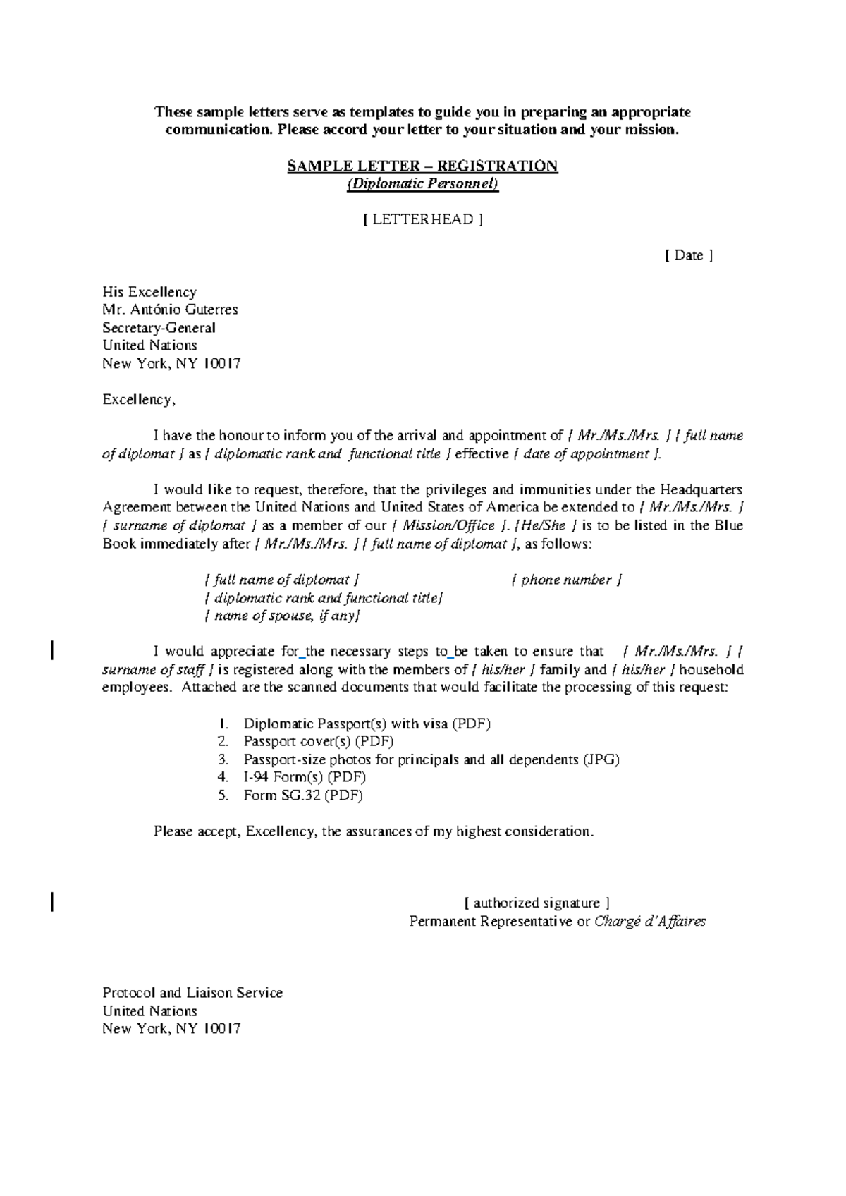 Sample Letters For UN Missions Registration Information Update 