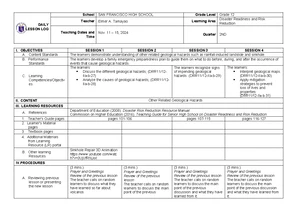 DRR Lesson Log Week 6 - Disaster Readiness and Risk Reduction - Studocu