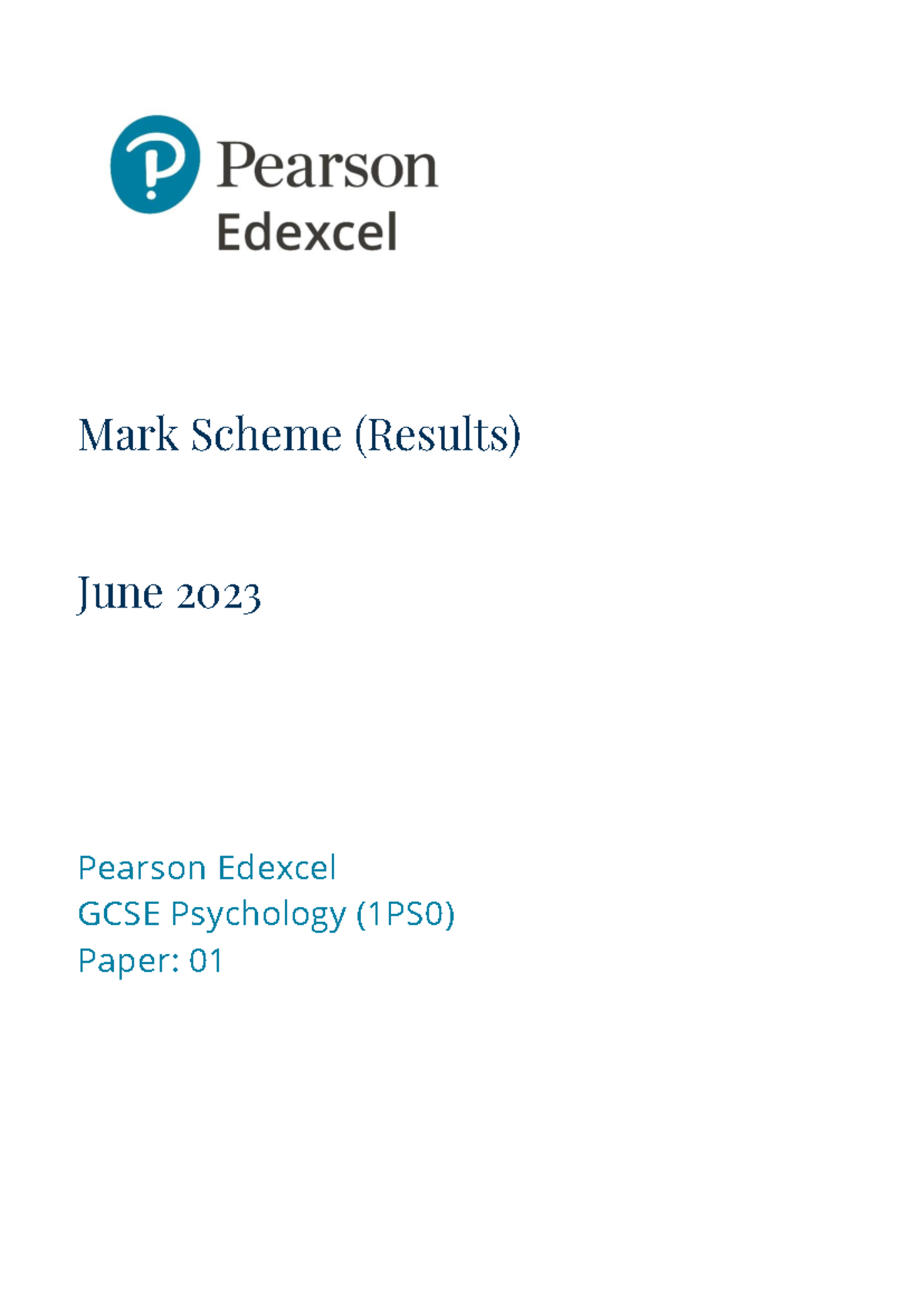 1ps0 01 rms 20230824 - Past paper - Mark Scheme (Results) June 2023 ...