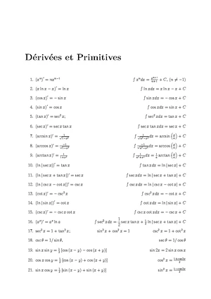 Dérivées et Primitives - Notes de Cours (Math 101) - Studocu