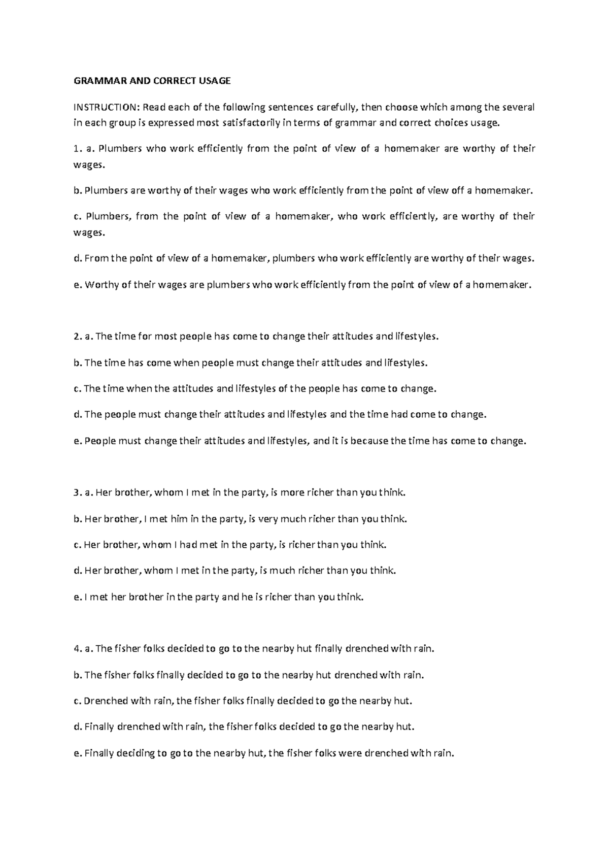 Grammar and Correct Usage Exercises for Language Mastery - Studocu