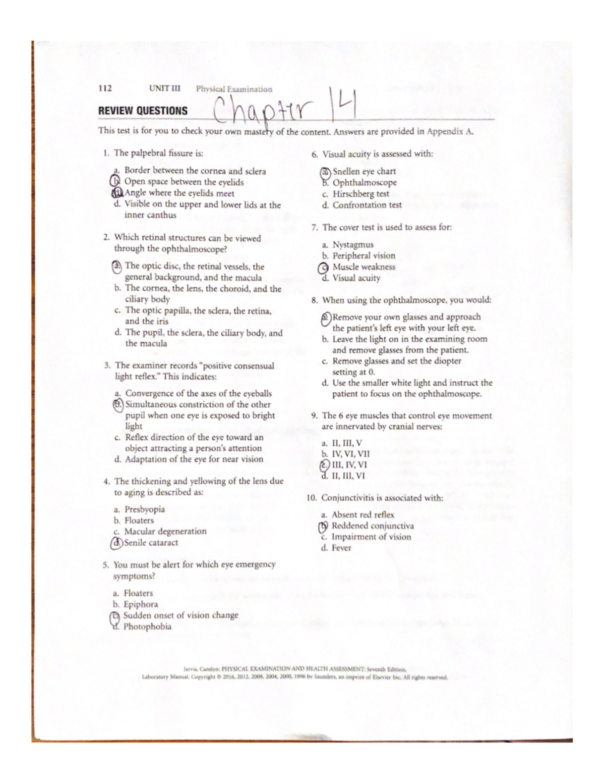 Chapter 14-17 Jarvis: Health Assessment Review Questions and Key ...
