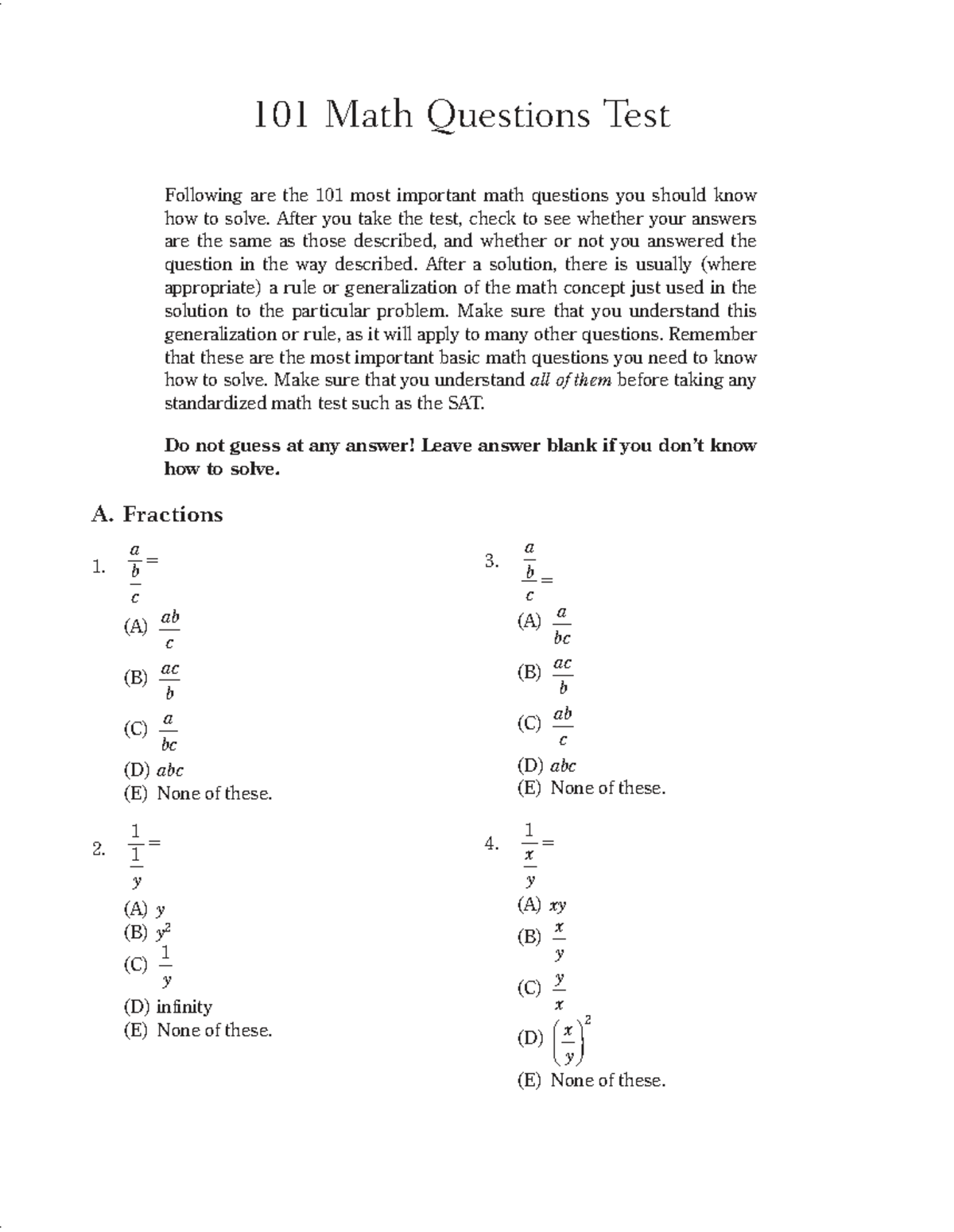 101 Essential Math Questions for Test Preparation - Studocu