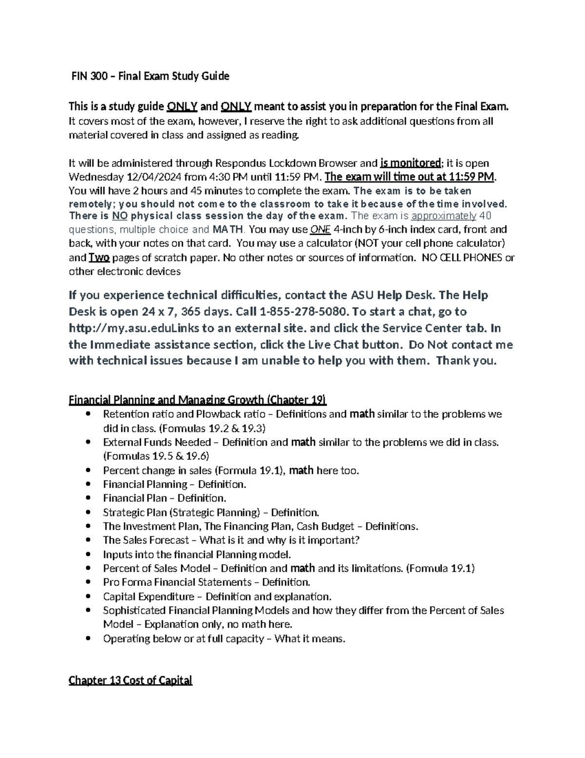 FIN 300 Final Exam Study Guide: Key Concepts & Formulas - Studocu