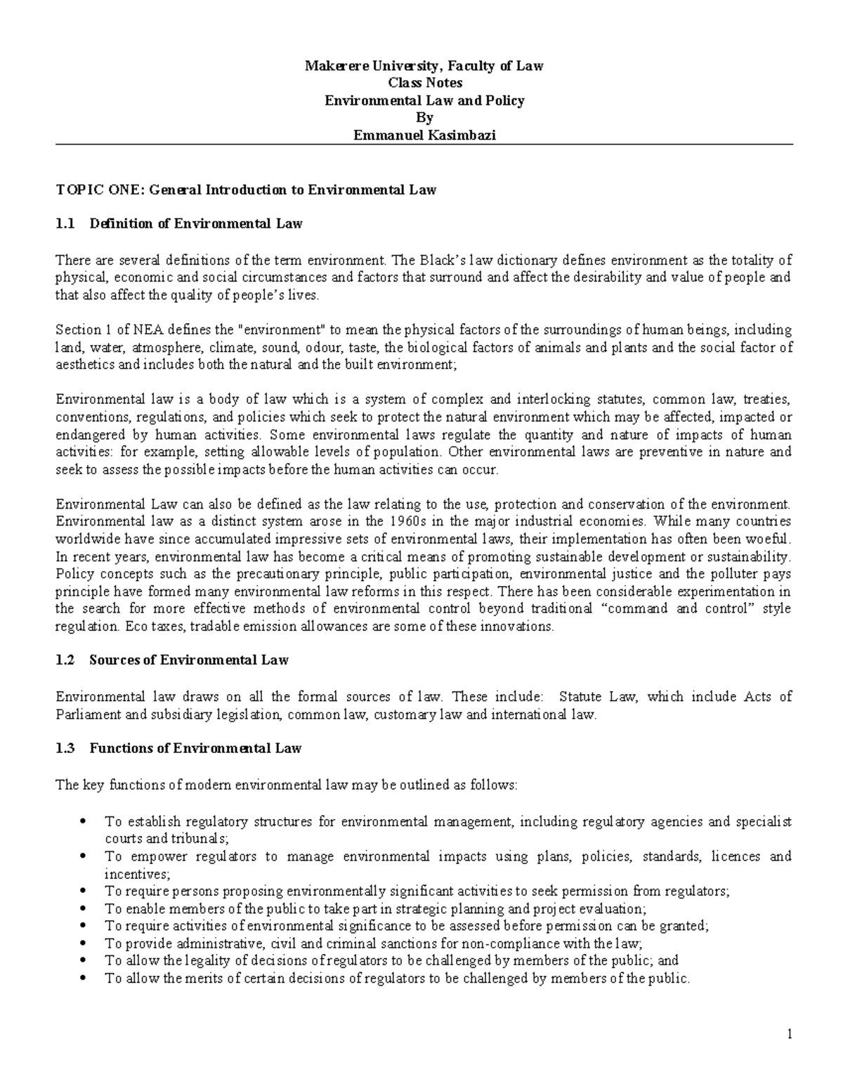 LLB 531146598 Final Exam Notes on Environmental Law Concepts - Studocu