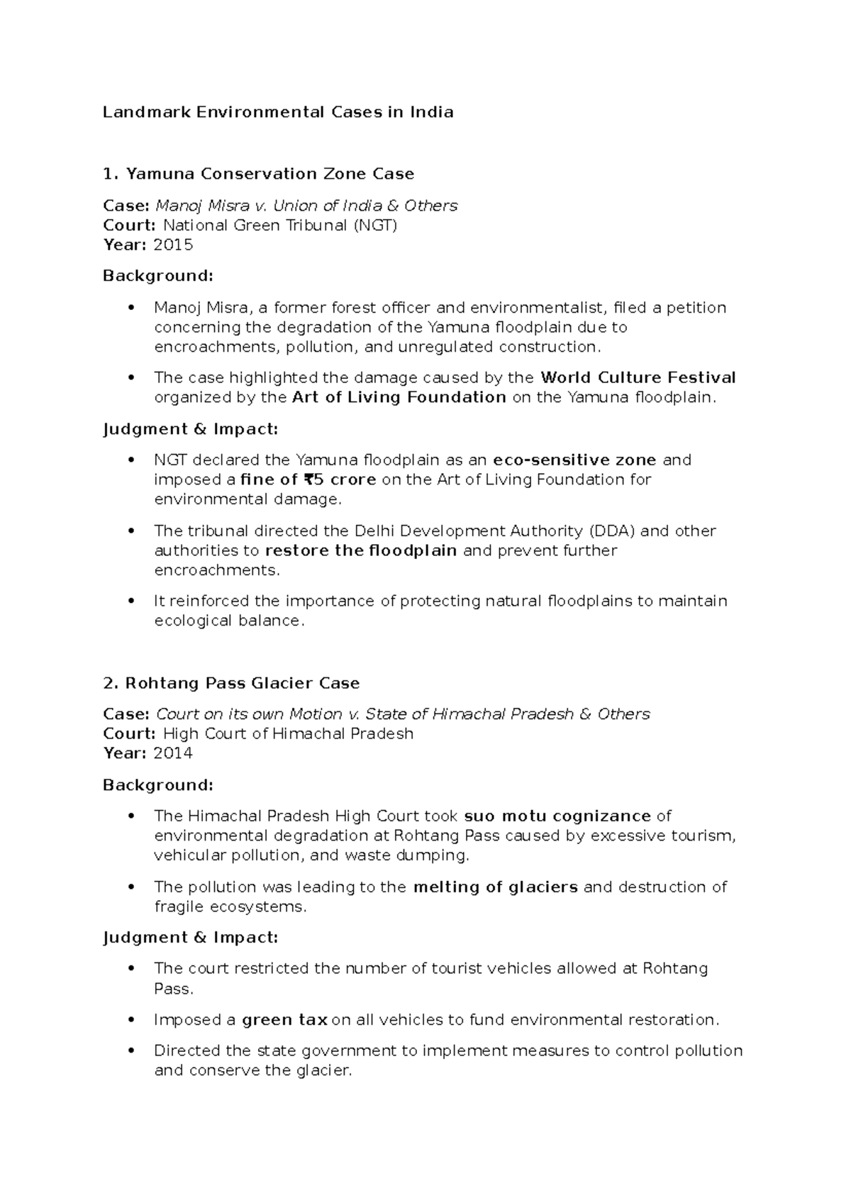 Landmark Environmental Cases in India: Key Judgments & Impacts - Studocu