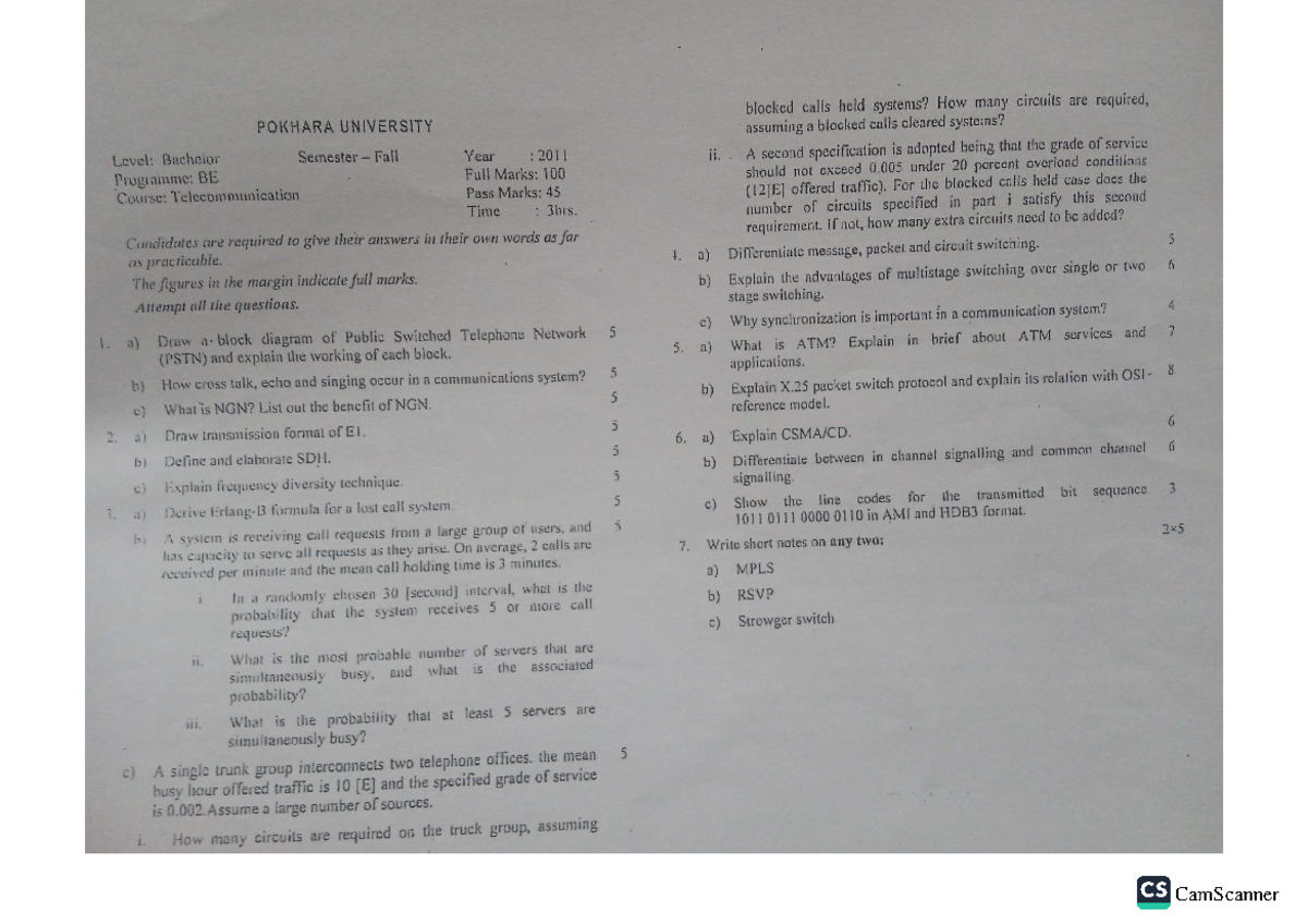 Telecommunication PAST Questions - blocked calls held systems? How many ...
