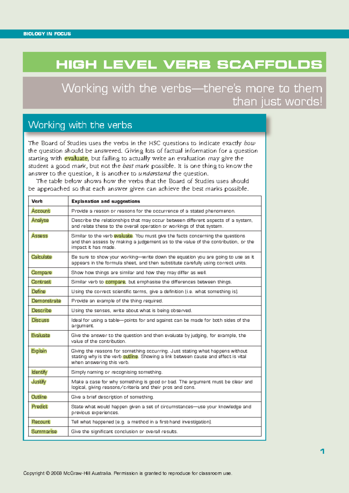 Verbs - This document briefly defines what is expected in a response in ...