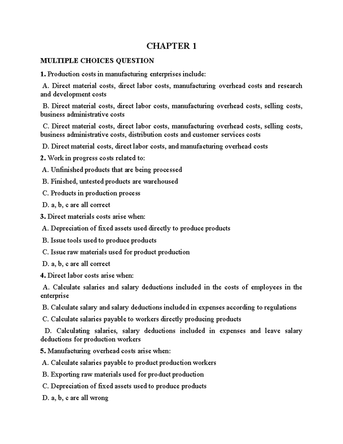Chapter 1 Exercises - Multiple Choice Questions & Case Studies - Studocu