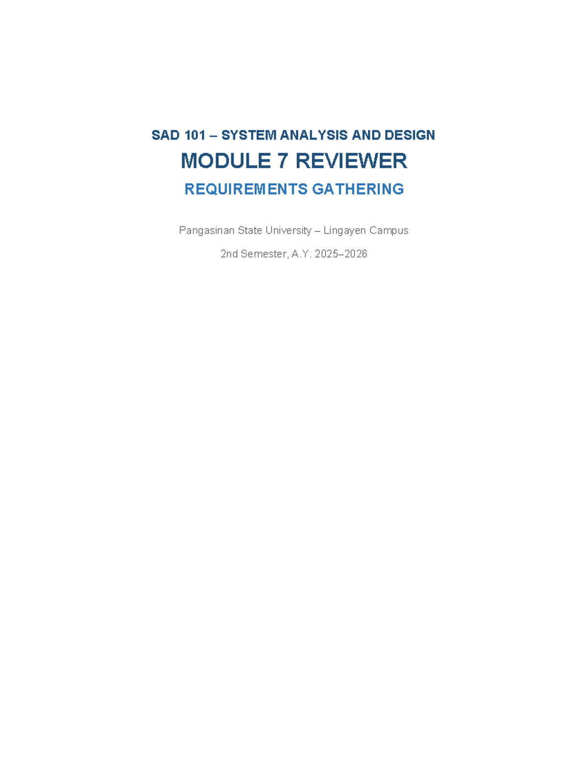 SAD 101 Module 7 Reviewer: Requirements Gathering and Analysis ...