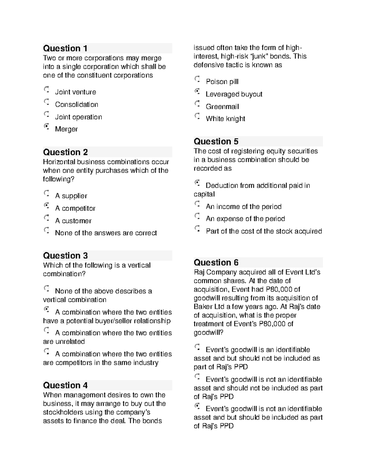 ABC - Quiz 1 - Consolidation and Business Combinations Notes - Studocu
