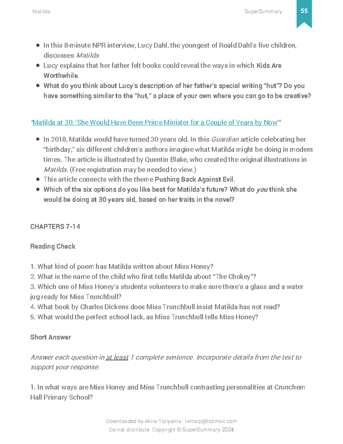 Matilda - Super Summary Study Guide 56 - In this 8-minute NPR interview ...