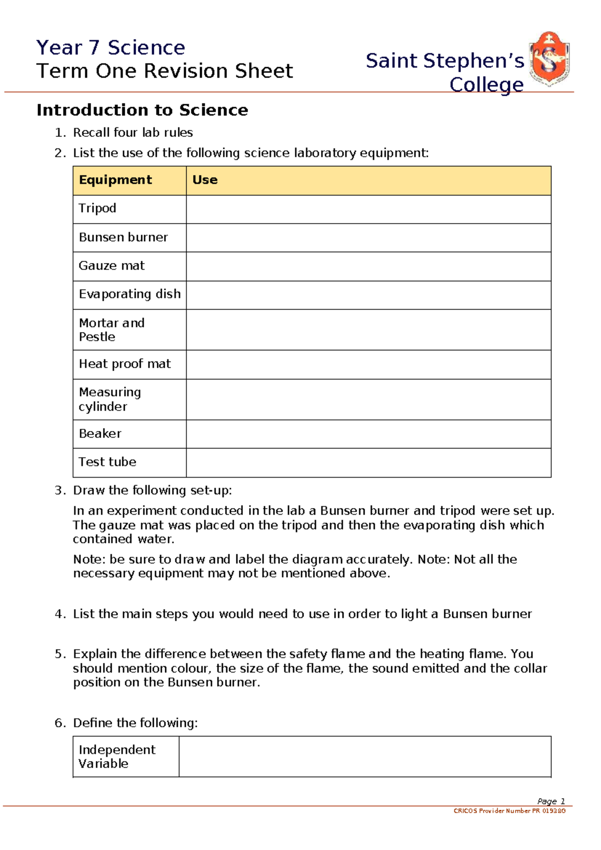 Year 7 Science Term 1 Revision Notes - Saint College - Studocu