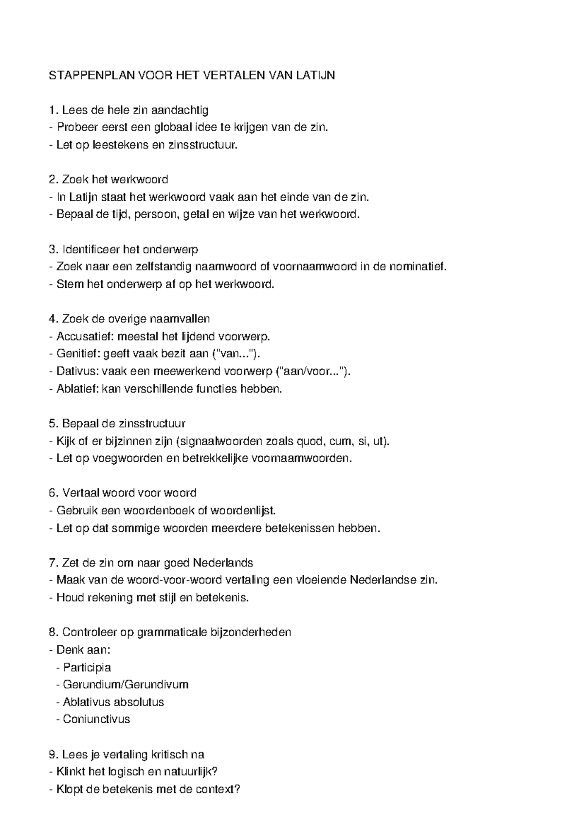 STAPPENPLAN VOOR HET VERTALEN VAN LATIJN - STUDIEGIDS - Studeersnel