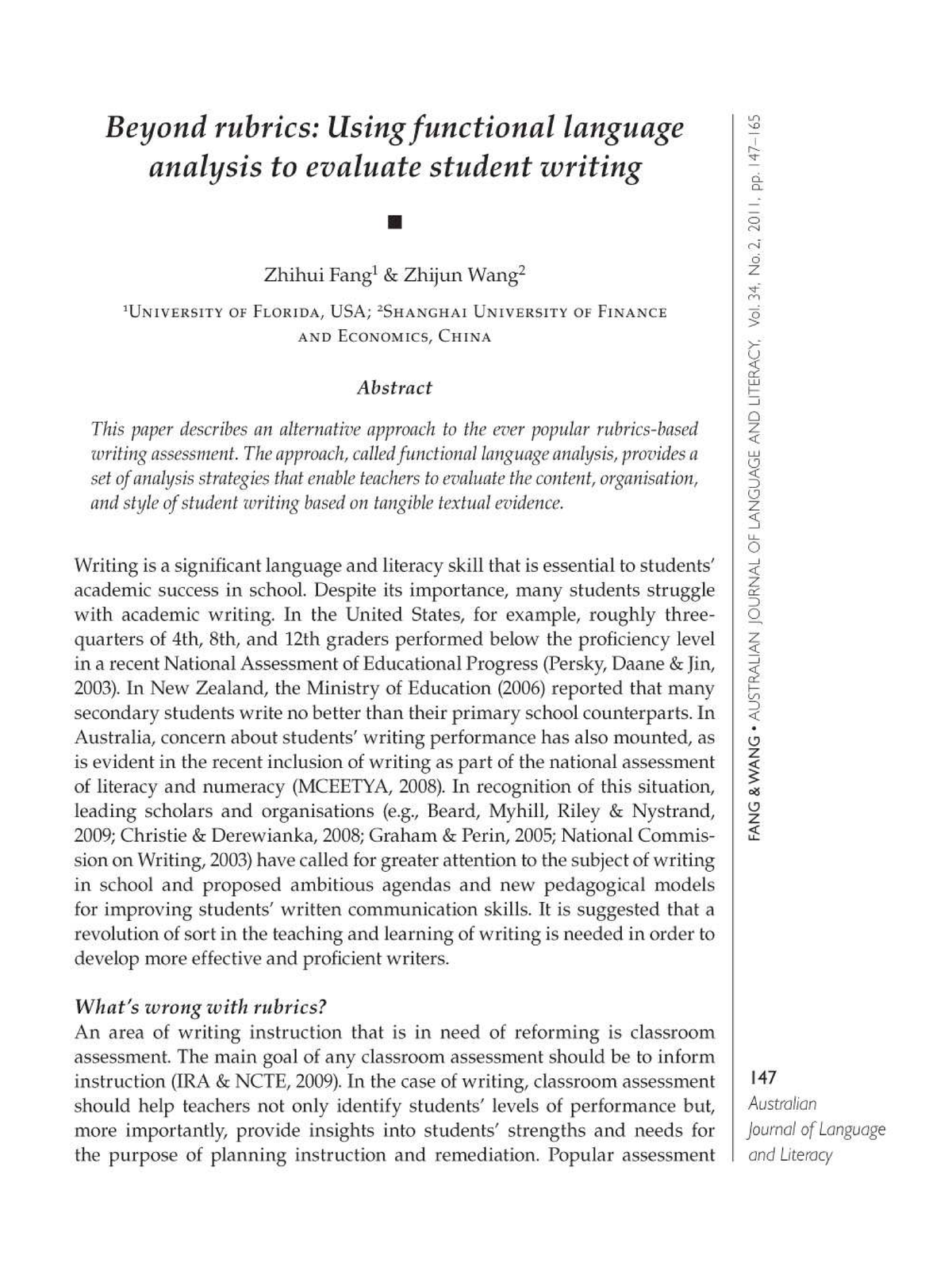 Functional Language Analysis in Student Writing Assessment (11EEF ...