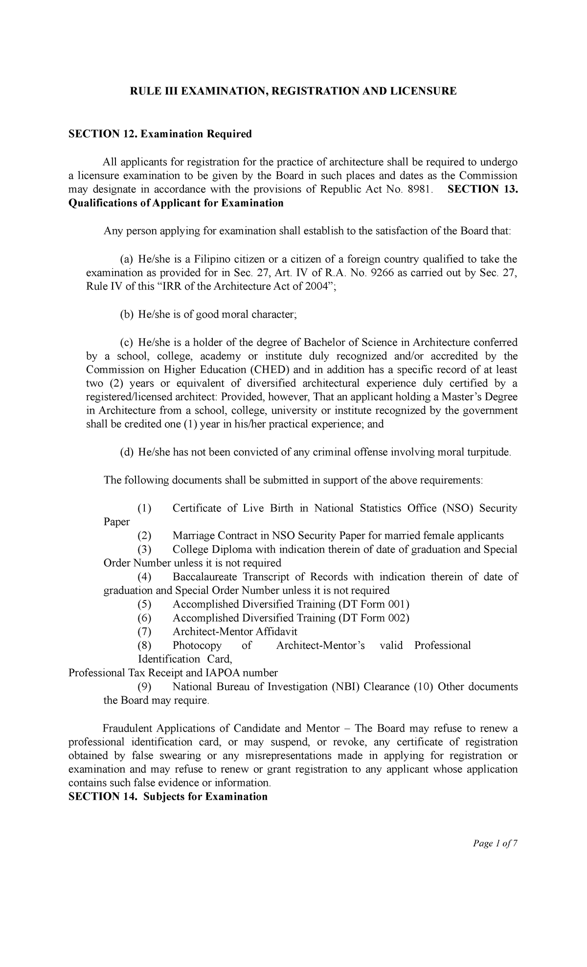 RA 9266: Examination, Registration & Licensure for Architects - Studocu