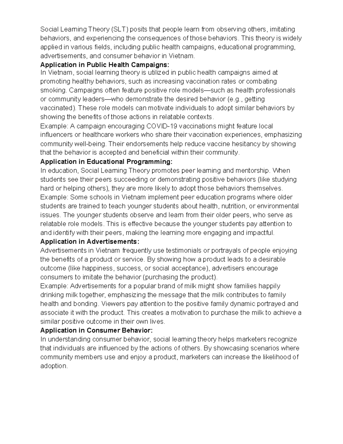 Applications of Social Learning Theory (SLT) in Vietnam - Studocu