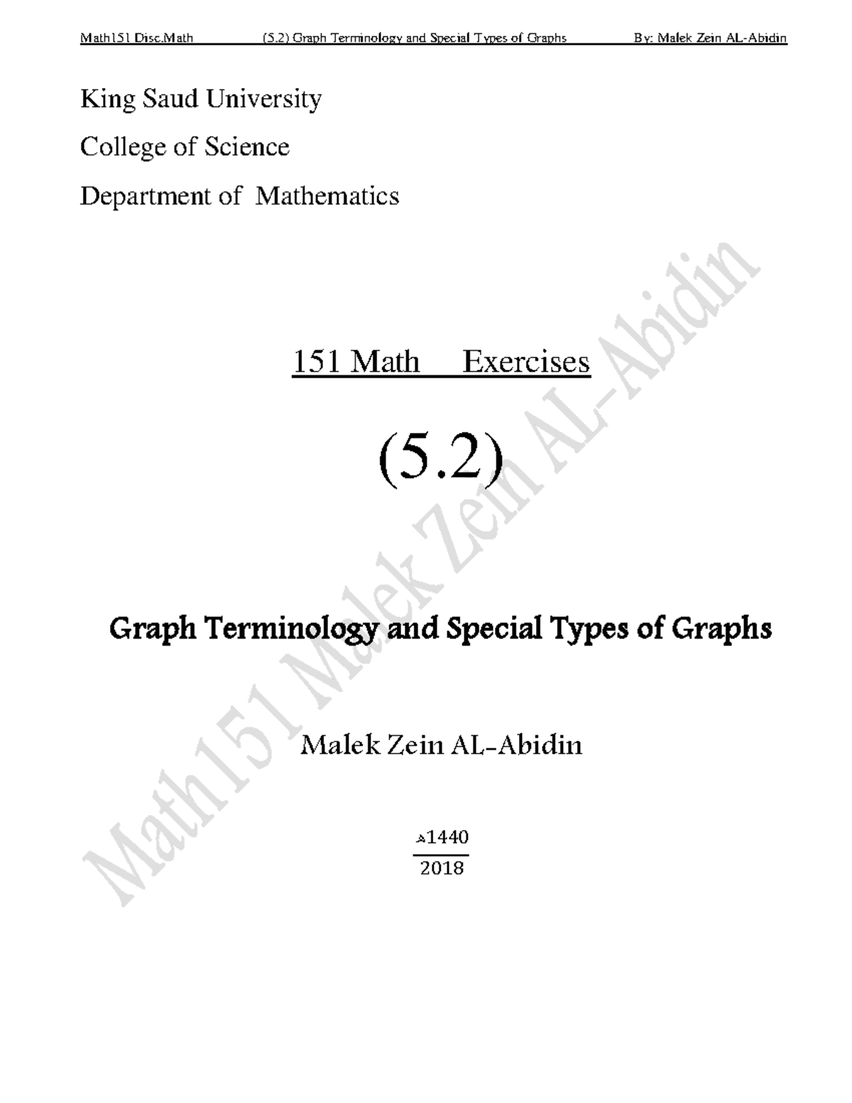 Mathematics 151 Midterm Exam Notes on Graph Theory Concepts - Studocu