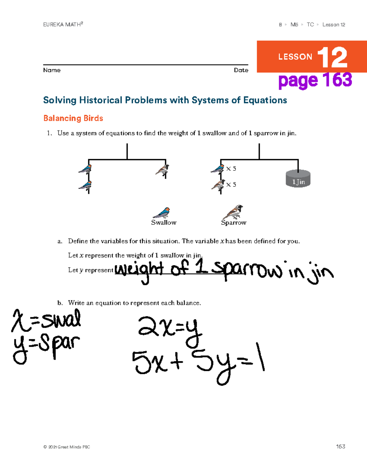 EUREKA M5 TC Lesson 12: Solving Historical Problems with Equations ...