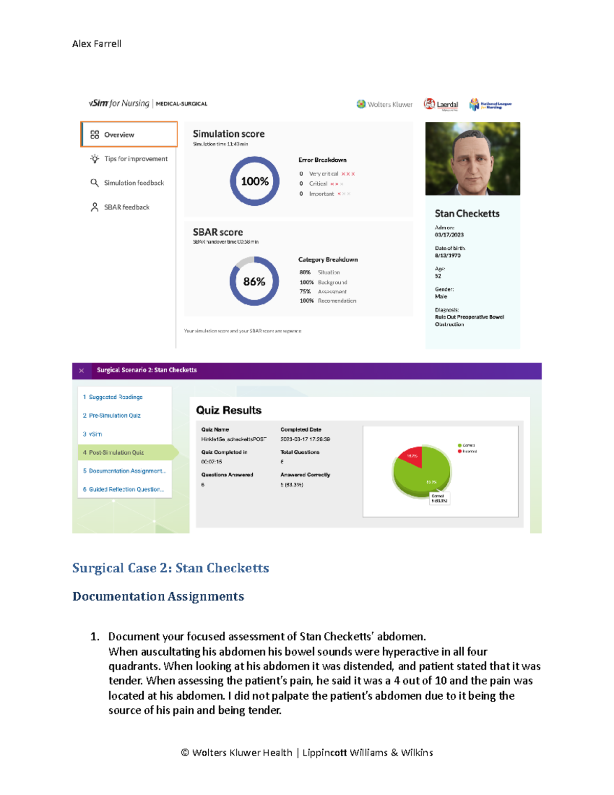 V Sim 3 - Case Study of Stan Checketts: Assessment & Interventions ...
