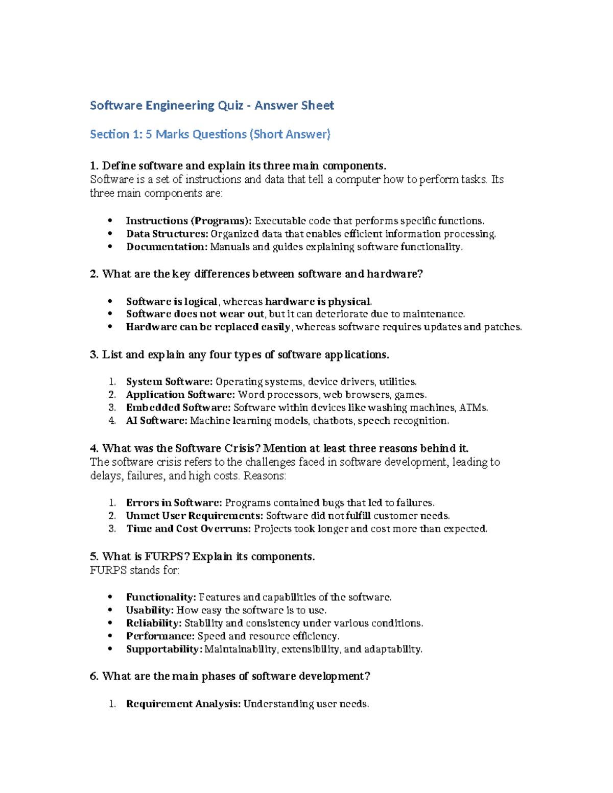 Software Engineering Quiz Answers (SE 101): Short & Detailed Responses ...